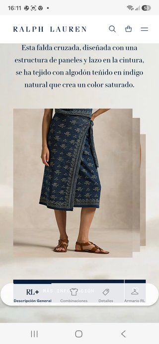 Falda Cruzada Ralph Lauren Algodón Indigo