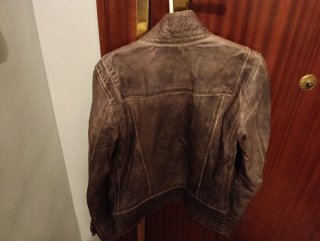 Chaqueta de cuero marrón para mujer, talla S