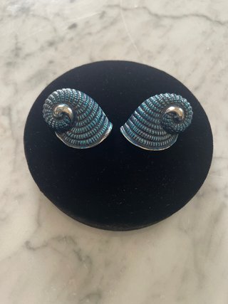 Pendientes Vintage Caracola Azul y Plata