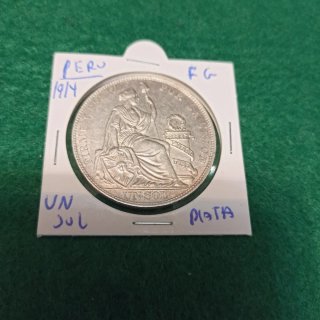 Moneda Perú Plata 1914 FG