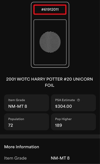 Carta Harry Potter Unicornio 2001 PSA 8
