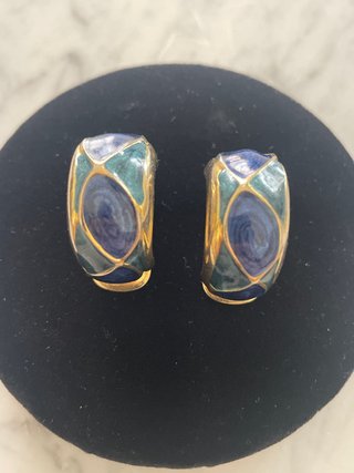 Pendientes Vintage Originales 80s Azul y Dorado