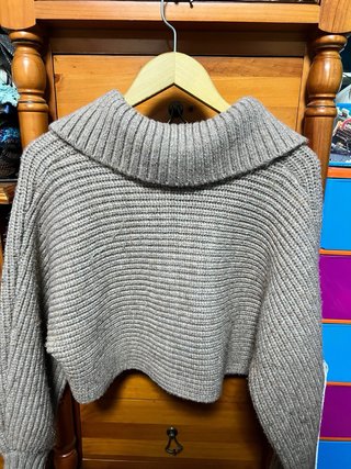 Jersey Zara cuello pico canalé beige S
