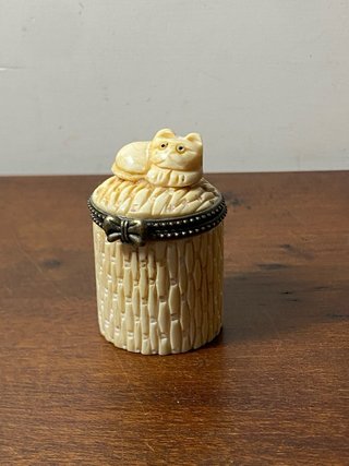 Scatolina Portagioie Vintage Gatto Finto Avorio