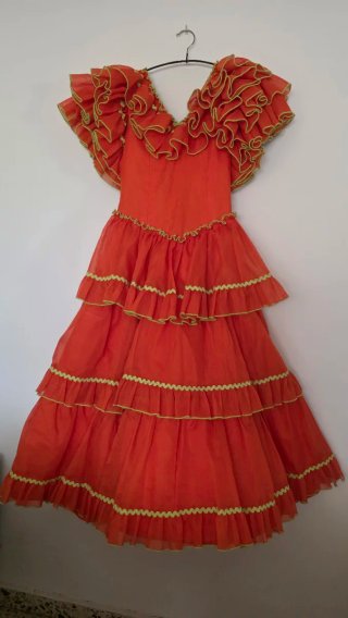 Vestido Flamenca Naranja con Volantes