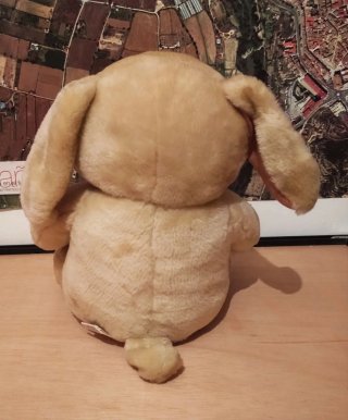 Peluche Vintage Perro Marrón Lazo Borgoña