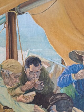 Cuadro al óleo Comida en barco 65×82