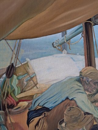 Cuadro al óleo Comida en barco 65×82
