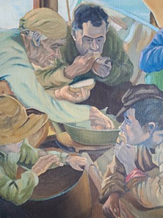Cuadro al óleo Comida en barco 65×82