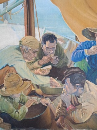 Cuadro al óleo Comida en barco 65×82