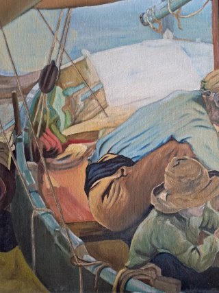 Cuadro al óleo Comida en barco 65×82