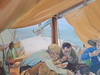 Cuadro al óleo Comida en barco 65×82