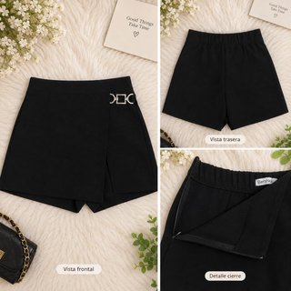 Falda pantalón Bershka negra con detalle