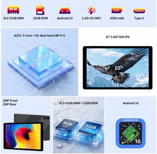 Tablet Android 16 8GB+32GB Gris