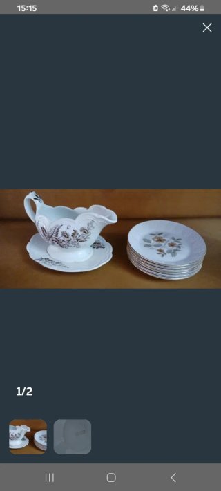Salsera y 6 platos postre vintage porcelana. Ofert