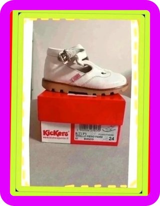 Kickers  B.Tupy  in  vera pelle  di  vitello colore  bianco  taglia  24 da bambina