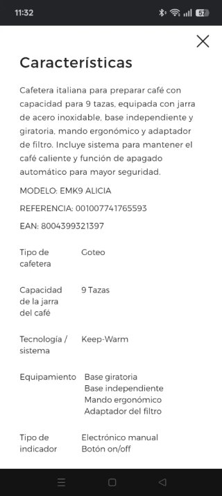 Cafetera Eléctrica DeLonghi Alicia 9 Tazas