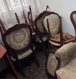 Conjunto 6 sillas clásicas madera y tela