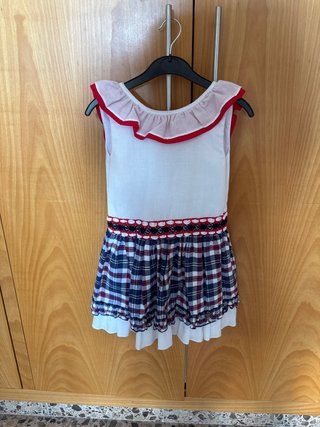 Vestido niña cuadros rojo, azul y blanco talla 8