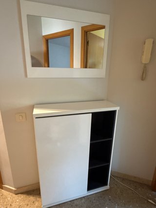 Mueble zapatero blanco y gris antracita con espejo