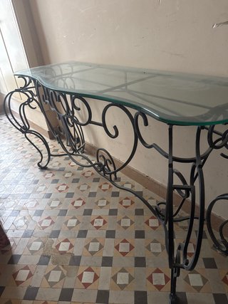 Mesa consola cristal y hierro forjado