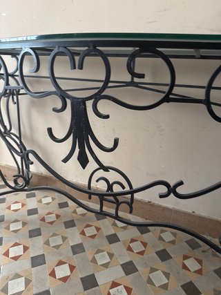 Mesa consola cristal y hierro forjado