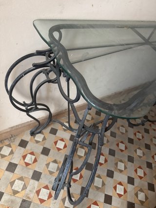 Mesa consola cristal y hierro forjado