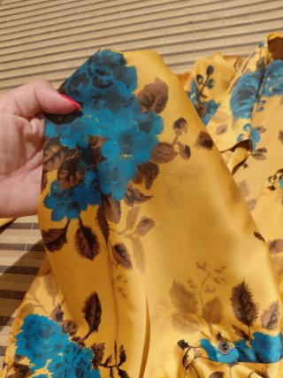 Blusa Zara Seda Floral Azul Naranja