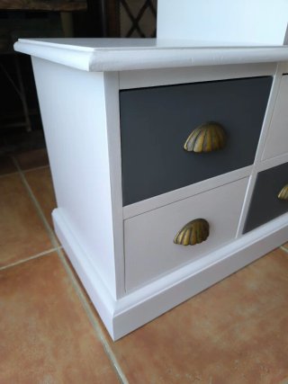 Cómoda Cajonera Escalera Madera Blanca Gris