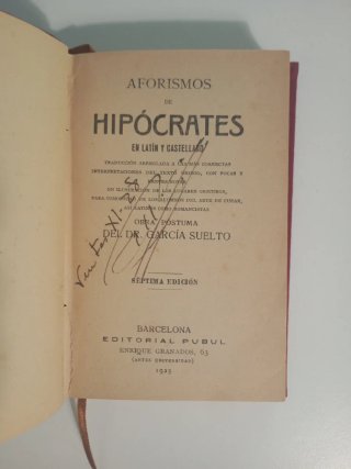 Libro Antiguo Aforismos de Hipócrates (1923)