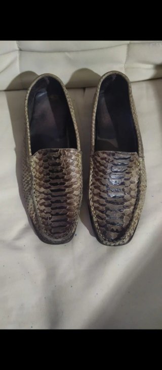 Zapatos planos piel serpiente beige/marrón