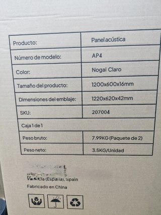 Panel Acústico MDF Palilleria 120x60cm Nogal Claro