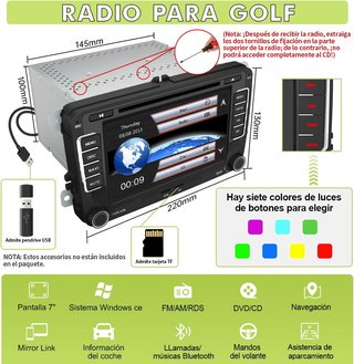AWESAFE AutoRadio 2DIN 7'' CD DVD GPS Bluetooth