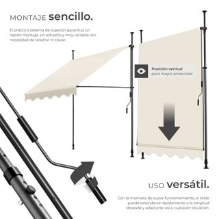 Toldo plegable para balcón con manivela 150x120x211-304 cm, beige
