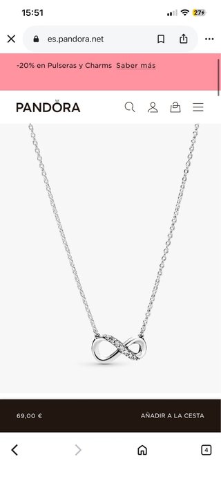 Collar Infinito Pandora Plata