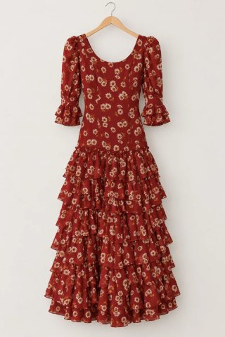 Vestido Flamenca Volantes Estampado Floral