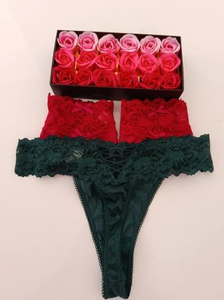 Pack de 3 Tangas elegantes encaje verde y rojo