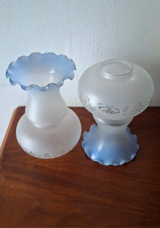 Pareja Tulipas Cristal Borde Azul Vintage