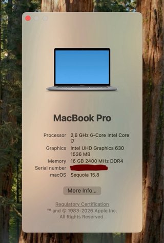 MacBook Pro 15” 2018 i7 16GB 512GB