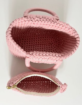 Borsa uncinetto rosa cipria + pochette