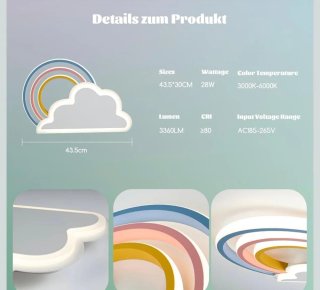 Lámpara Techo Infantil Nube Arcoíris 28W