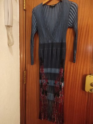 Vestido Desigual punto plisado azul gris M