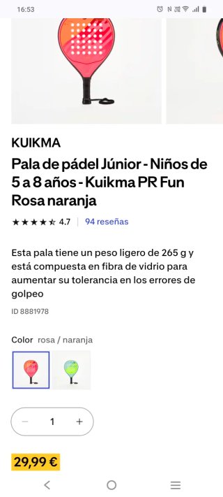 Pala de pádel junior