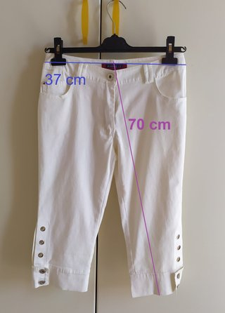 Pantaloni Capri Bianchi Wang Li con Bottoni Argent