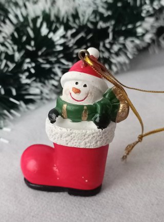 Ornamento Pupazzo Neve Stivale Natale Ceramica