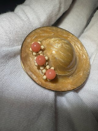 Broche Vintage Japonés Sombrero Dorado y Rosa