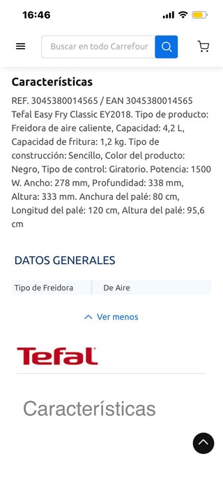 Freidora de aire Tefal negra