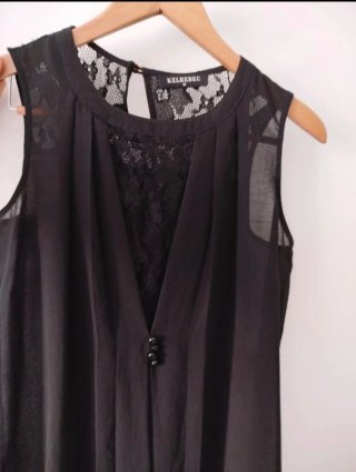 Blusa KELREBEC negra M encaje y transparencias
