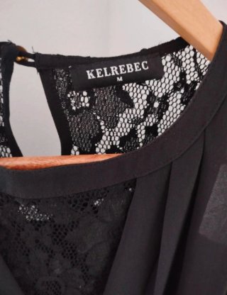 Blusa KELREBEC negra M encaje y transparencias
