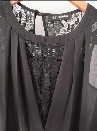 Blusa KELREBEC negra M encaje y transparencias